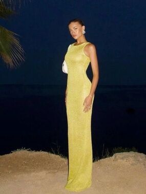 Yellow Sequin Maxi Dress - Sleek Evening Gown